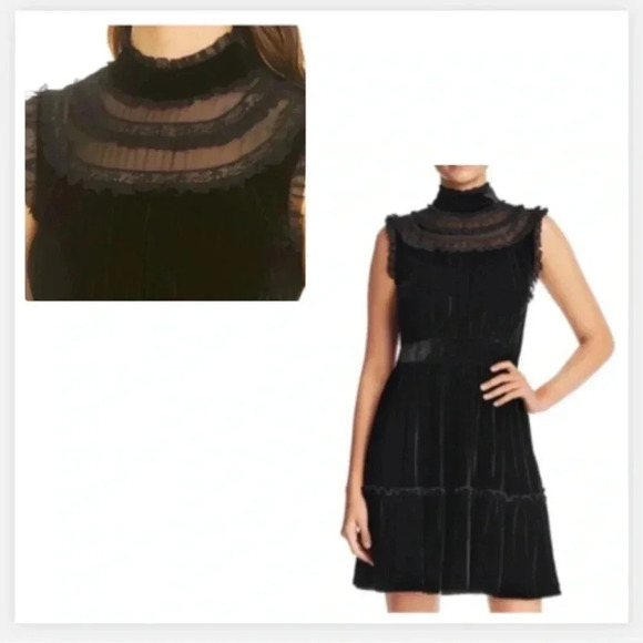 KATE SPADE BLACK VELVET DRESS MIDI RUFFLE SLEEVELESS HOLIDAY NWT SIZE 8 MEDIUM - Picture 5 of 11